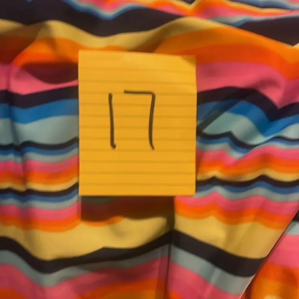 #17 Speedo youth bathing suit blue, orange, pink Medium 10 1 piece NWT Stripes